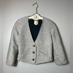 Anthropologie Elevenses Woodland Path Grey 70% Wool Crop 3/4 Sleeve Blazer - S